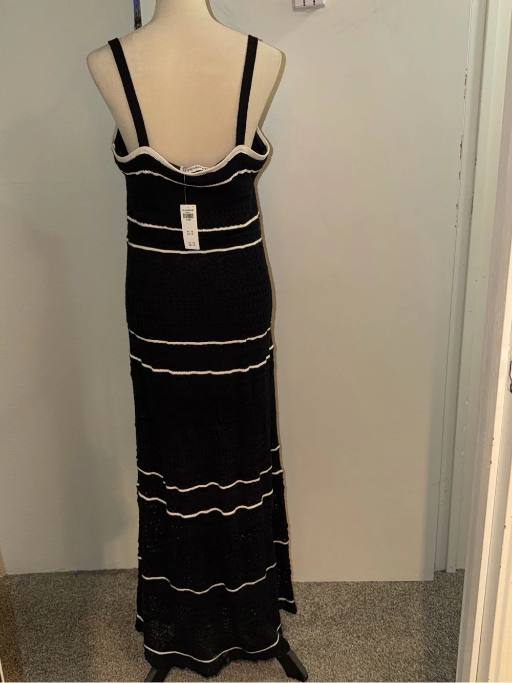 Abercrombie and Fitch Black Crochet Maxi Dress White Trim XL NWT